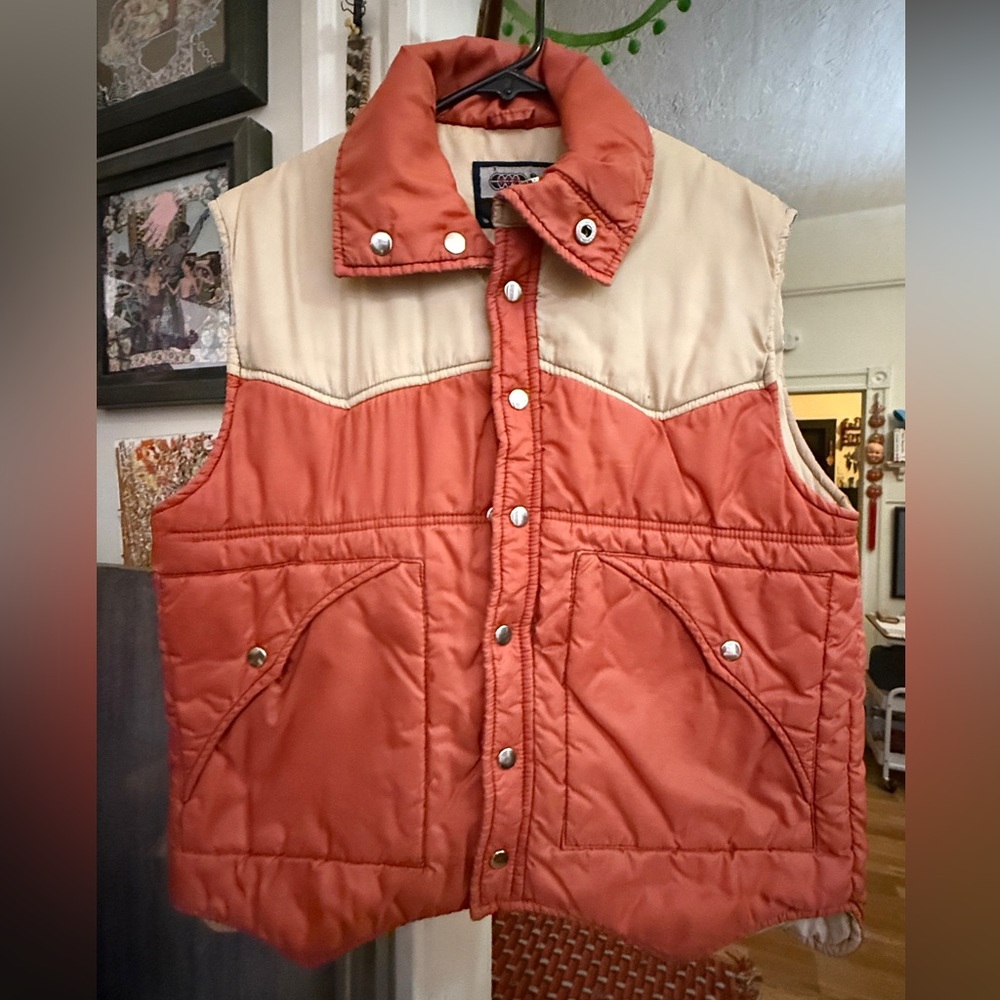 Orange and Cream vintage 70’s puffer vest